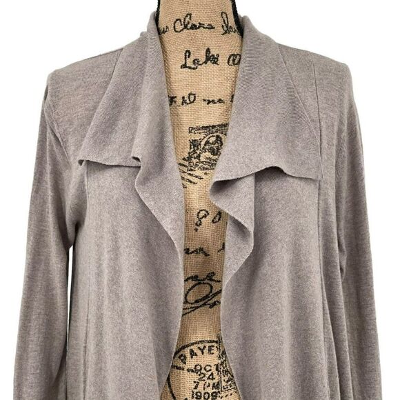 White + Warren Open Waterfall Front Long Sleeve Cardigan Sweater Taupe Small - Picture 2 of 9